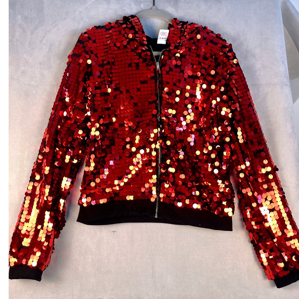 Urban Groove Red Sequin Hooded Bomber Jacket AH7456 MA Women Medium Adult